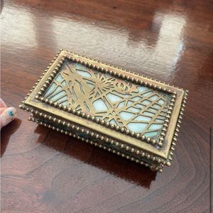 Antique Tiffany Studios Stained Glads Slag Ring Box / Jewelry Organizer
